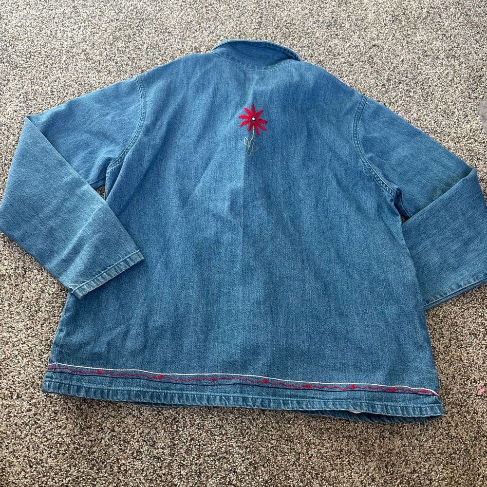 Vintage 80s 90s retro girly Denim Embroidered Floral button down shirt - Blue - Picture 5 of 6